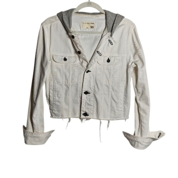 rag & bone Jackets & Blazers - RAG & BONE / JEAN Button Up White Jean Jacket With Gray Hood Size Xsmall